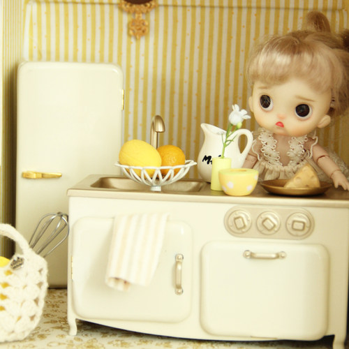 1:12娃娃屋金属冰箱橱柜套装Dollhouse迷你微缩食玩OB11/BJD场景