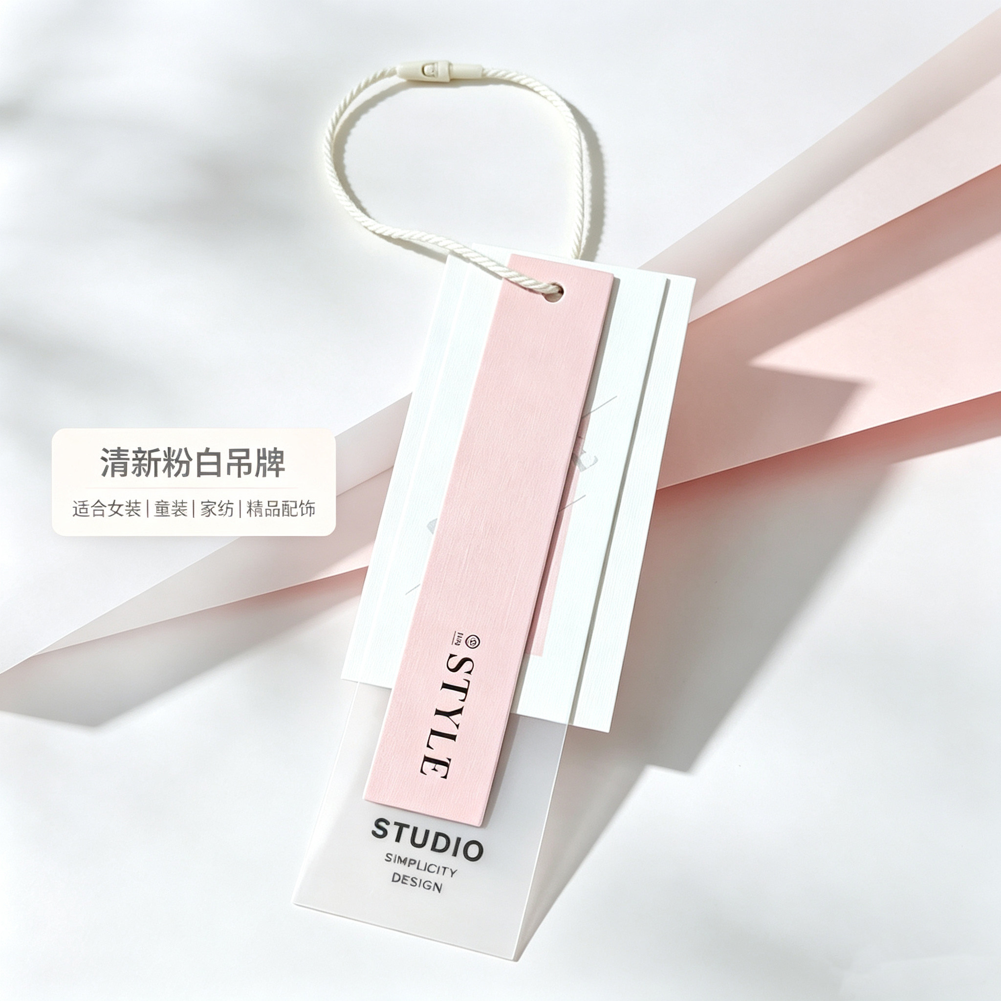 简约高级吊牌现货服饰粉黑白磨砂吊牌定制订做通用服装标签吊卡