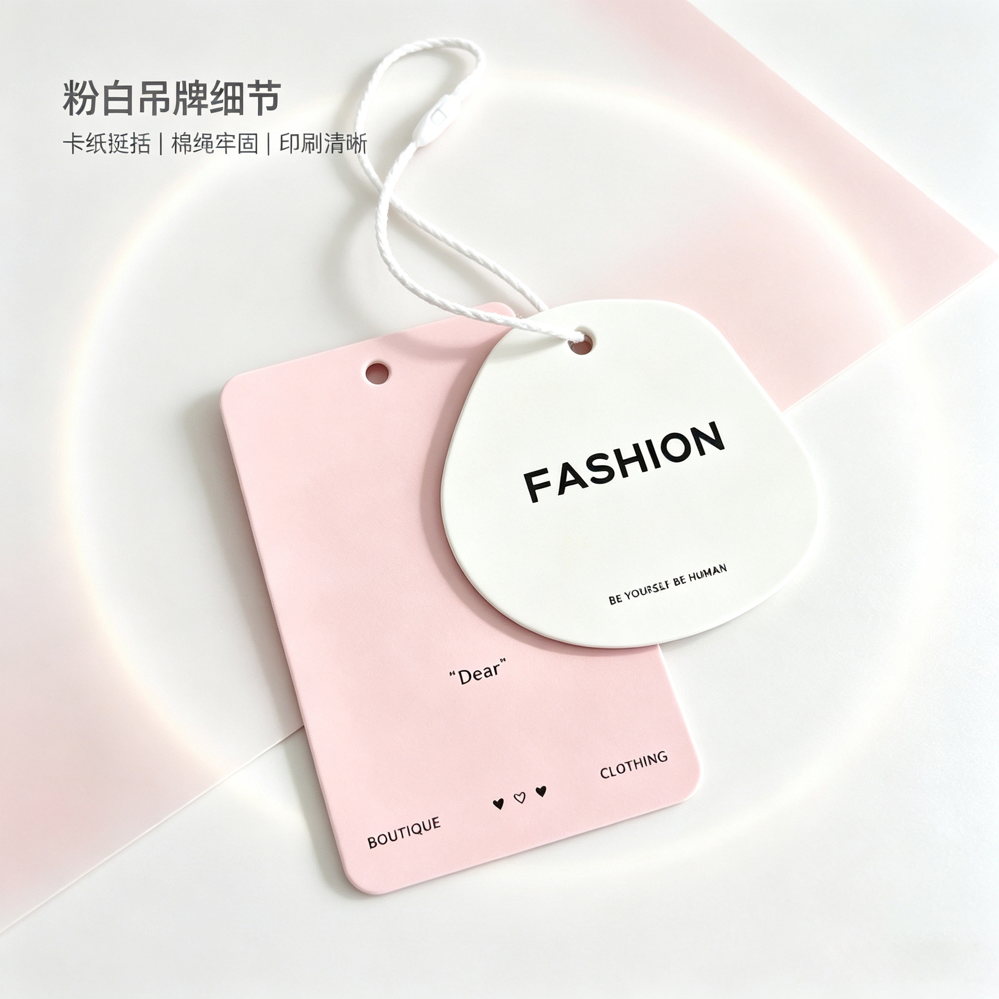 简约高级吊牌现货服饰粉白字母文艺吊牌定制订做通用服装标签吊卡