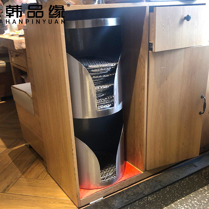 韩式烤肉店篦子桶烤网桶不锈钢双层推车烤桶车收纳放盘储存收集盘