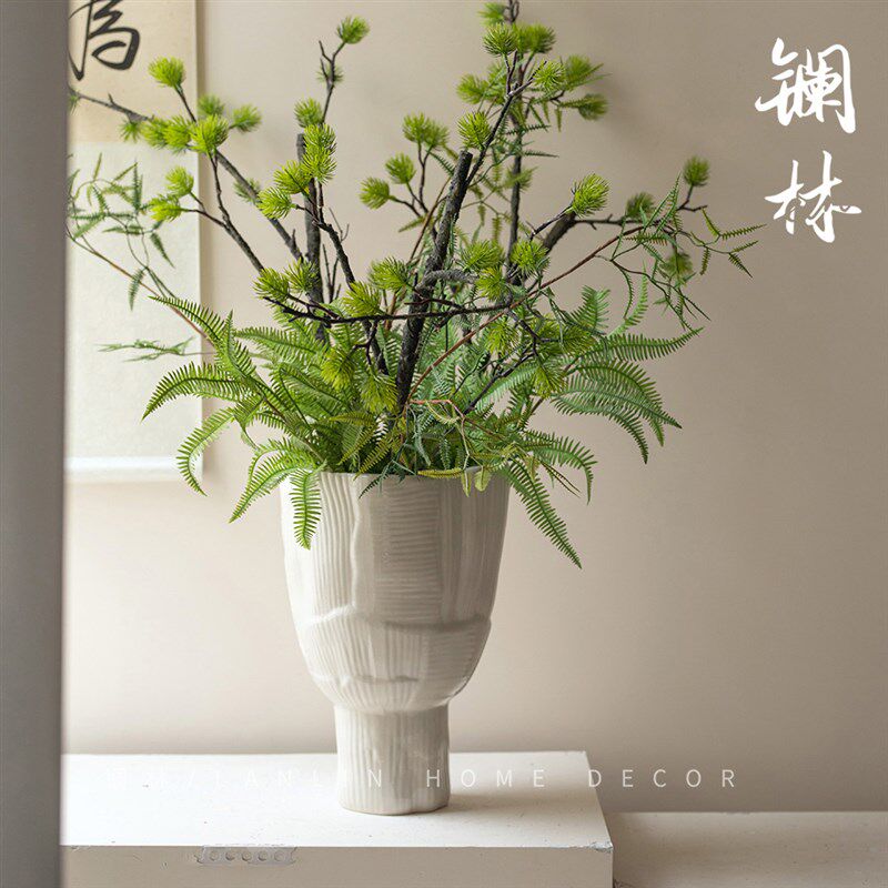 侘寂复古陶瓷花瓶新中式手工白色简约花器酒店民宿茶室古朴纯与白