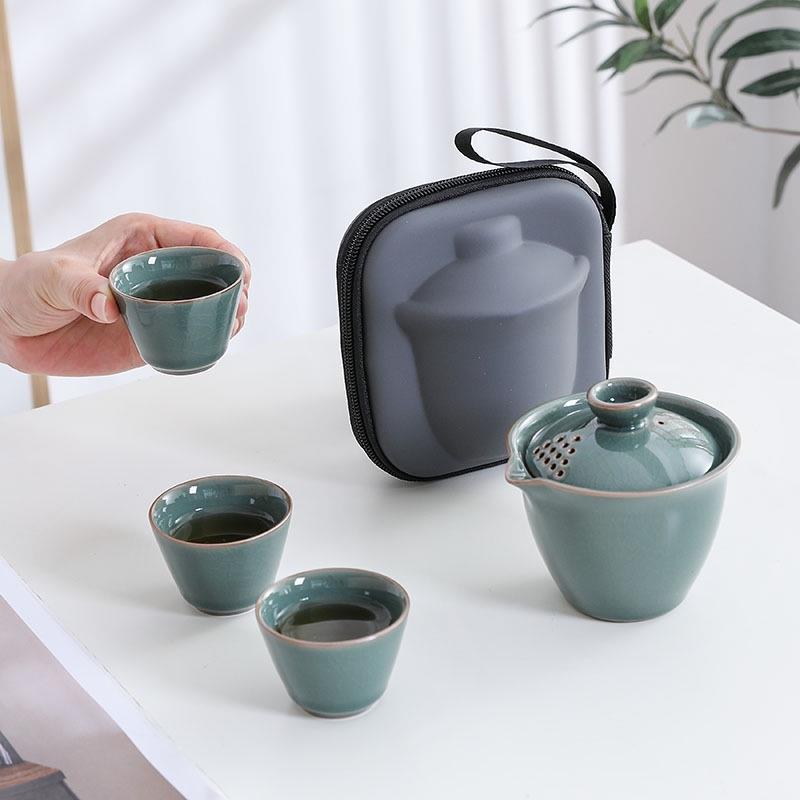 大师艺术高端茶具套装创意户外随身一壶三杯便携旅行茶具