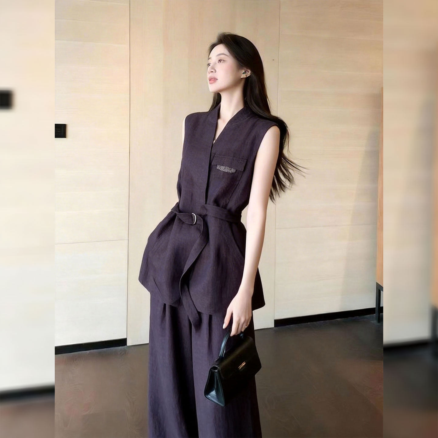 韩系百搭高级感西装马甲阔腿裤套装女2026夏季新款收腰通勤两件套