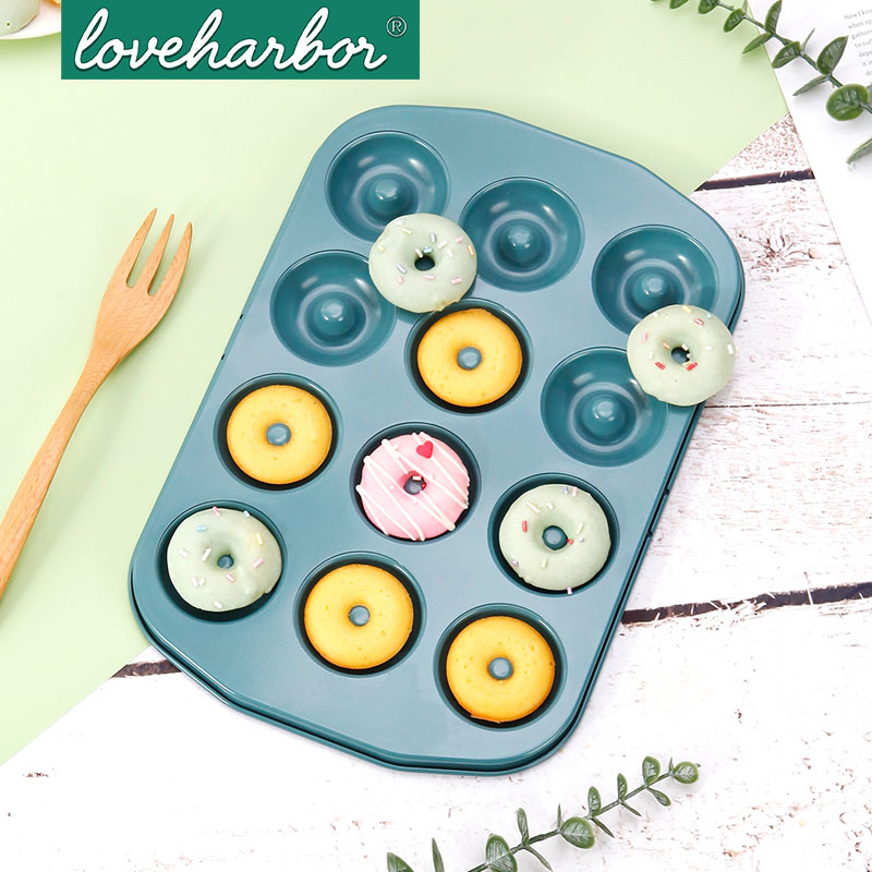 loveharbor甜甜圈蛋糕模具12连杯不沾马芬烤盘家用烘焙模具