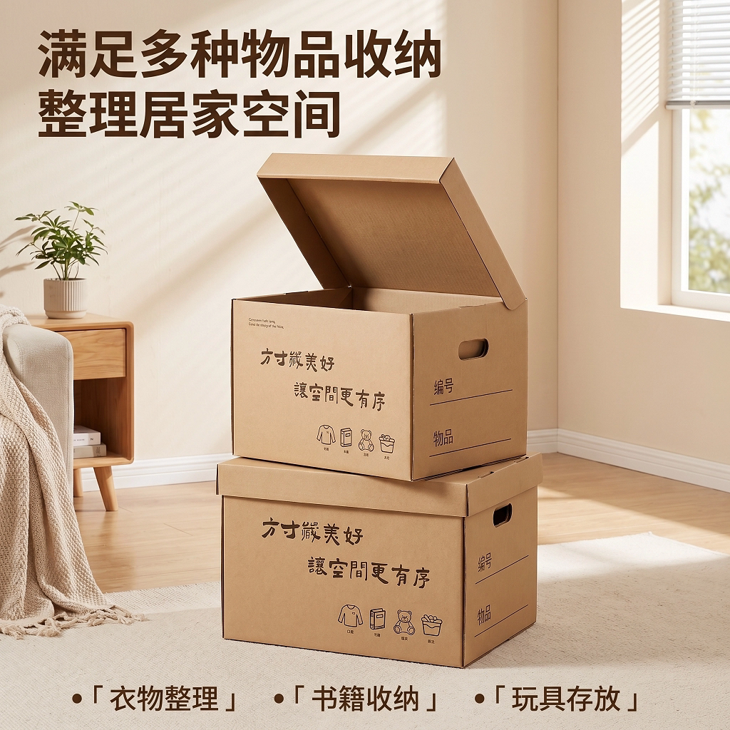 环保无醛牛皮纸收纳箱大容量衣物整理箱文件档案加厚耐用空白纸箱