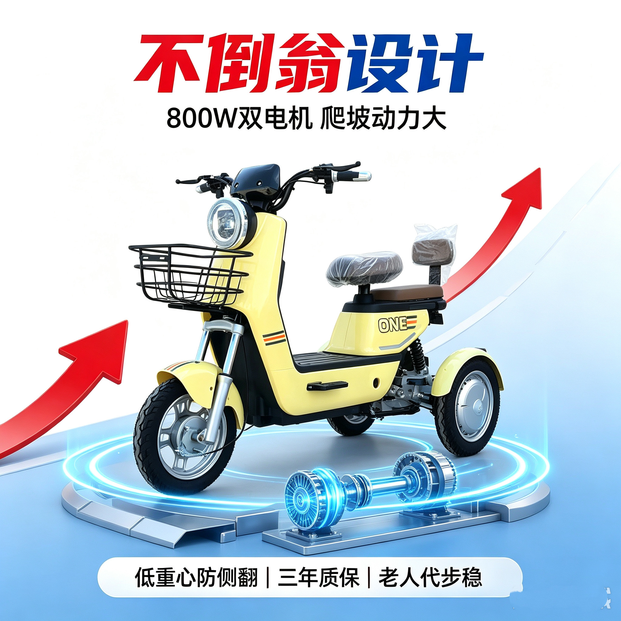 双电机不倒翁电动三轮车图片