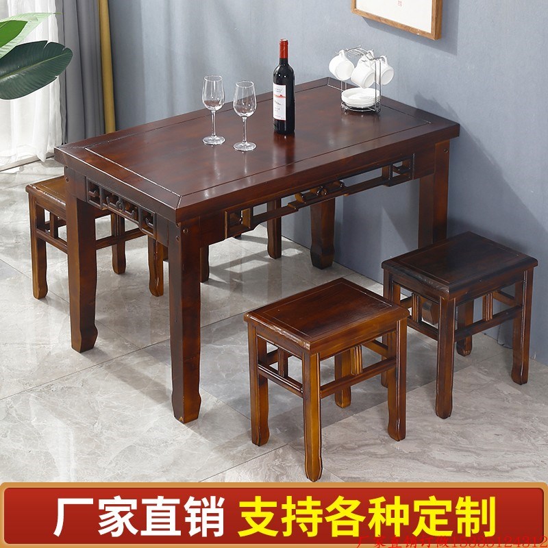 全实木饭店快餐桌椅组合仿古雕花面馆早餐火锅烧烤小吃店快餐桌椅