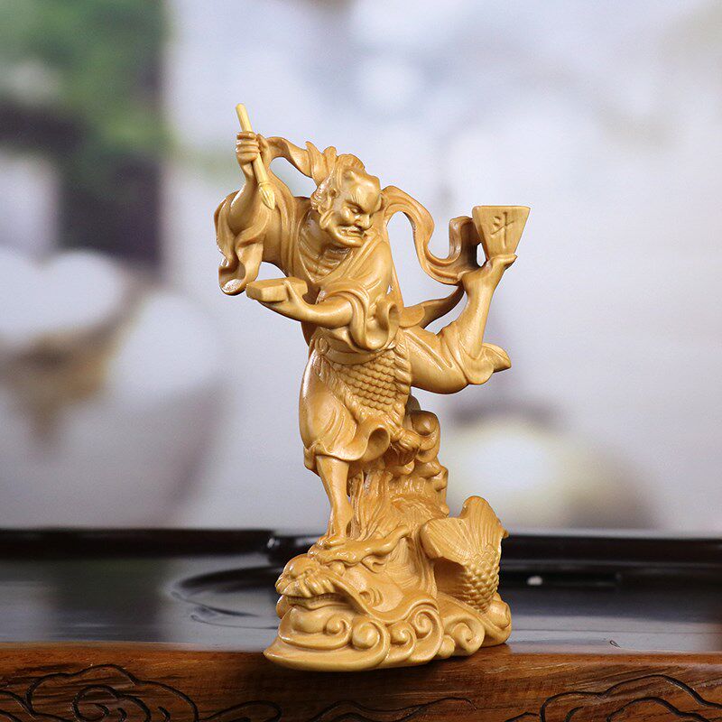 黄杨木雕木质魁星踢斗摆件中式玄关书房客厅金榜题名鳌头木质饰品