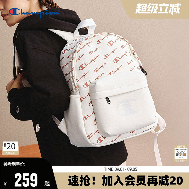 Champion冠军双肩包春大容量书包满印老花时尚背包户外校园情侣秋图片