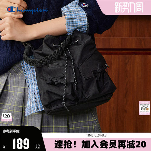 Champion冠军斜挎包26新款女束口抽绳单肩包精致通勤手提包秋季