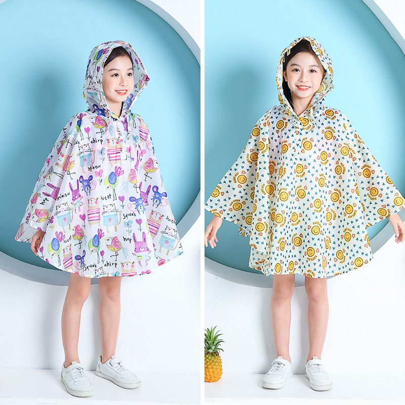 日式韩风儿童新款时尚卡通斗篷雨衣男女童小孩学生背包雨披3-12岁