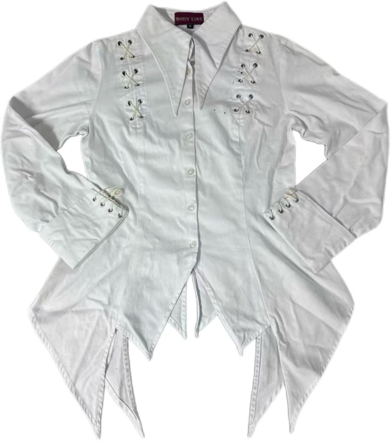 thumbnail for [In Stock] HAssClub Independent Body Line Gothic Bandage-Stitched Tuxede Shirt, Black and White Two-Tone