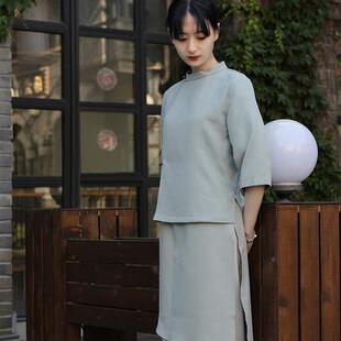 中国风新中式餐厅成都客栈茶楼服务员工作服前台收银员工服女