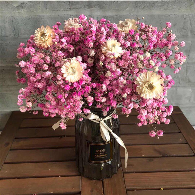 满天星鲜花勿忘我雏菊干花花束小清新家居装饰混搭大束带花瓶套装图片