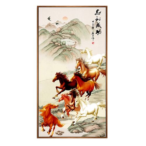 网红中式过道字画八骏图装饰画竖版马到成功墙壁画办公室玄关挂画
