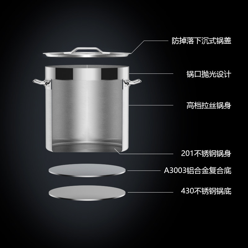 不锈钢圆桶带盖商用汤桶高身高汤锅加深大容量家用烧水卤桶熬汤锅