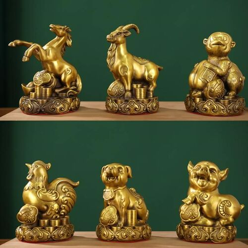 中式黄铜十二生肖摆件全套鼠牛虎属兔龙蛇马羊猴鸡狗猪生肖