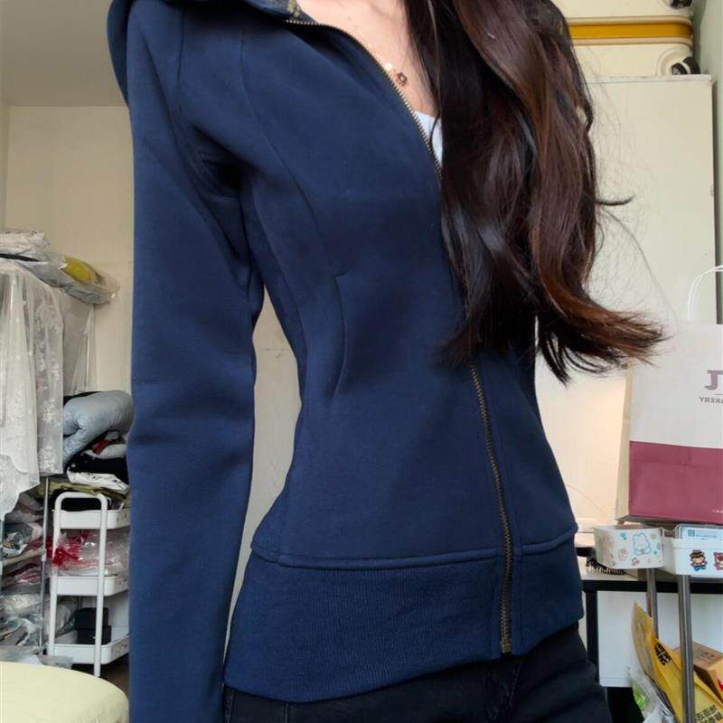 修身卫衣外套女2026新款女士开衫连帽休闲运动瑜伽上衣加绒卫衣