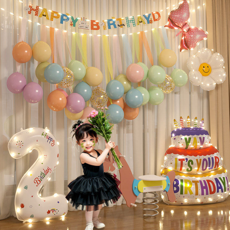 小女孩儿童周岁生日派对装饰布置图片