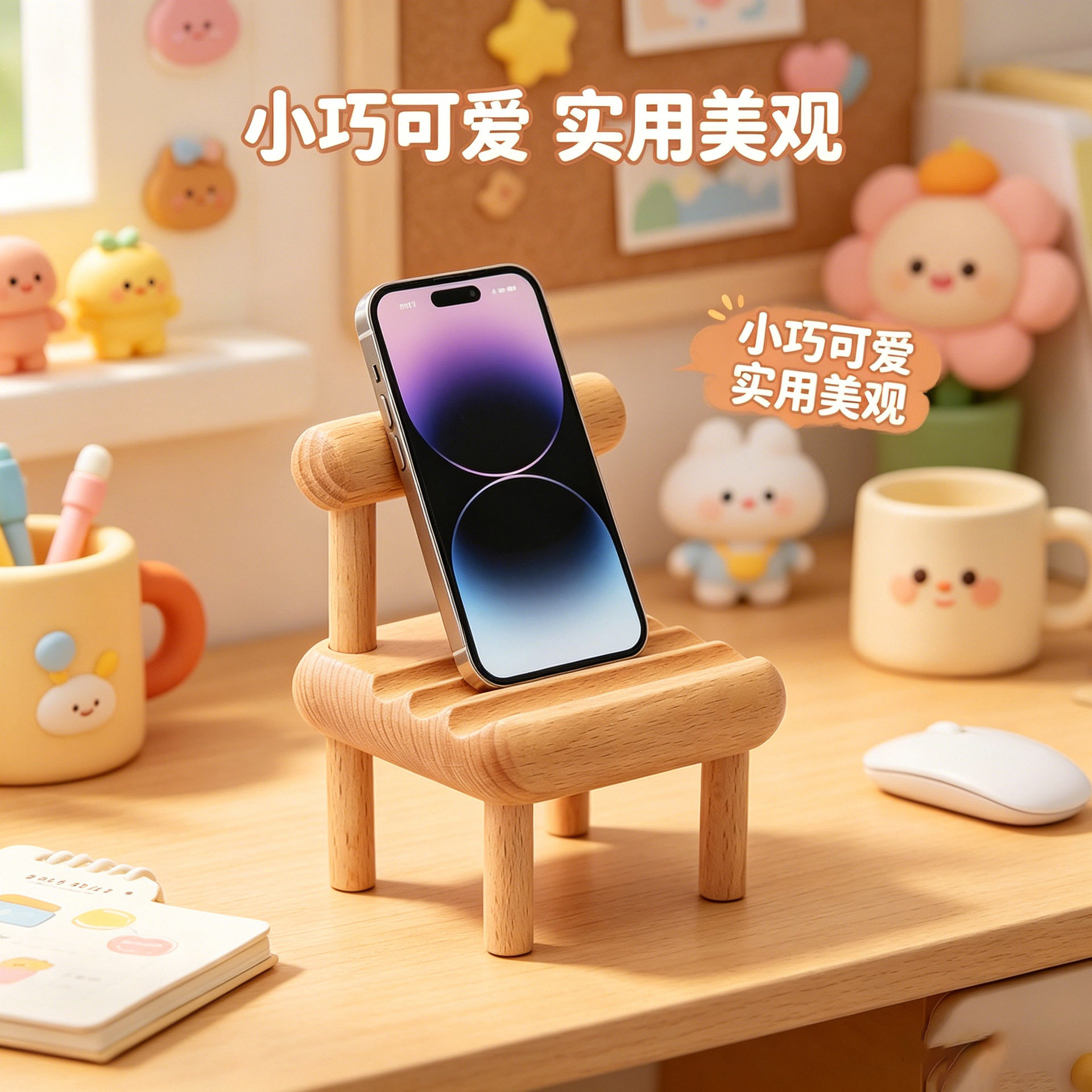手机支架木材桌面落地榉木迷你椅子小型创意摆件底座网红