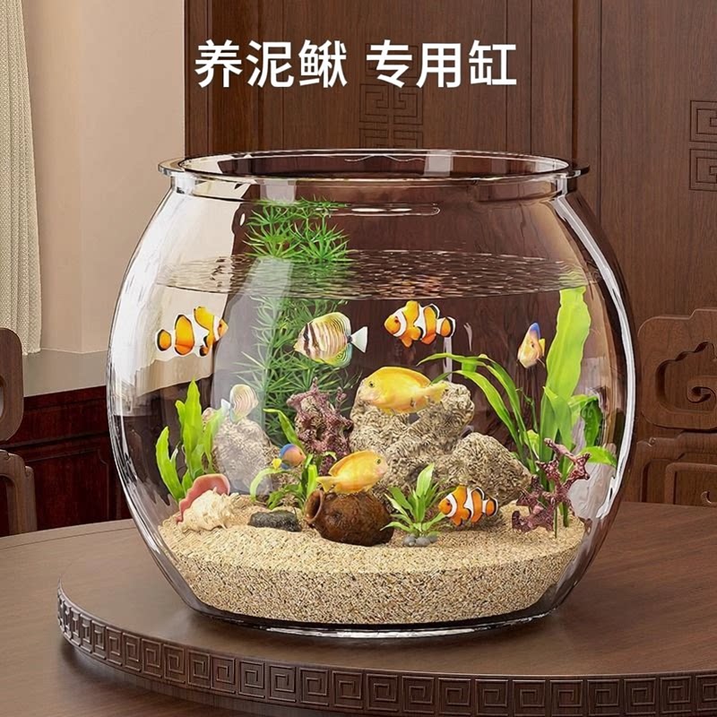 养泥鳅专用缸严选小鱼缸圆形斗鱼缸耐摔防摔乌龟缸家用一体客厅小