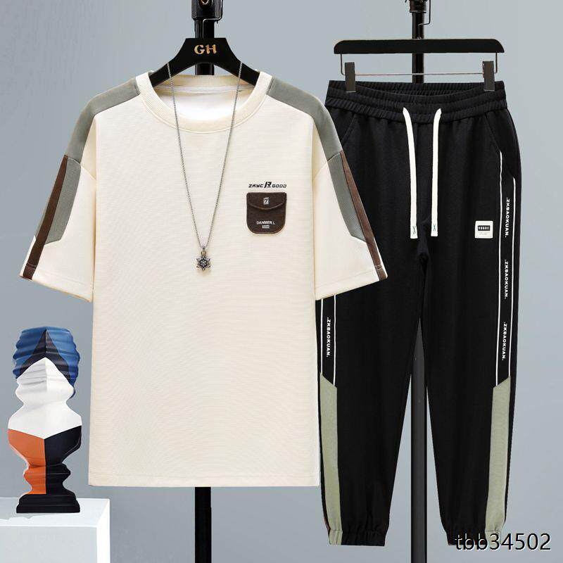 潮流百搭宽松时尚帅气休闲运动两件套夏季新款男士短袖套装青少年