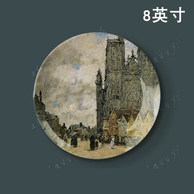 8英寸欧仁布丹风景油画客厅饭厅墙面装饰盘背景墙过道装饰摆挂件