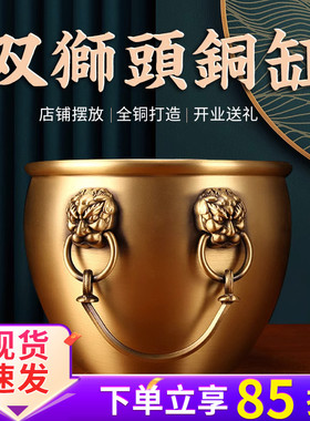 黄铜米缸纯铜百福缸双狮头客厅玄关卧H室电视机柜摆件装饰品工艺