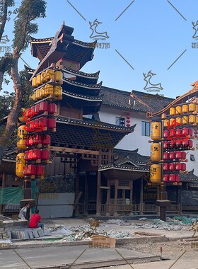 定制户外古城村文旅夜游景区不夜城灯笼peM防水晒图案国潮八角宫