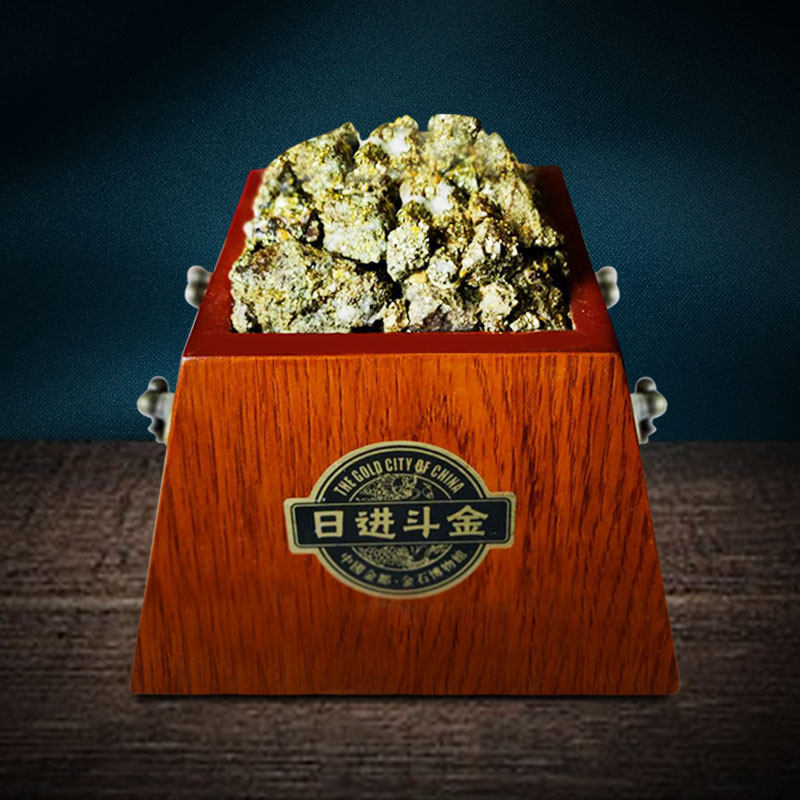 可定制招远天然金矿石日进斗金玄关茶室前台家居办公商务桌面摆件