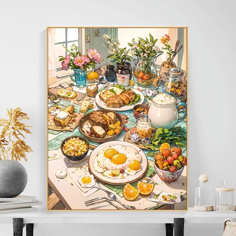 下午茶diy数字油画填充填色手工油彩画儿童打发时间手绘丙烯画画