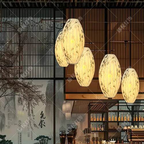 中式吊灯中国风餐厅茶室布艺阳台灯宋氏美学客厅竹子圆形装饰灯笼