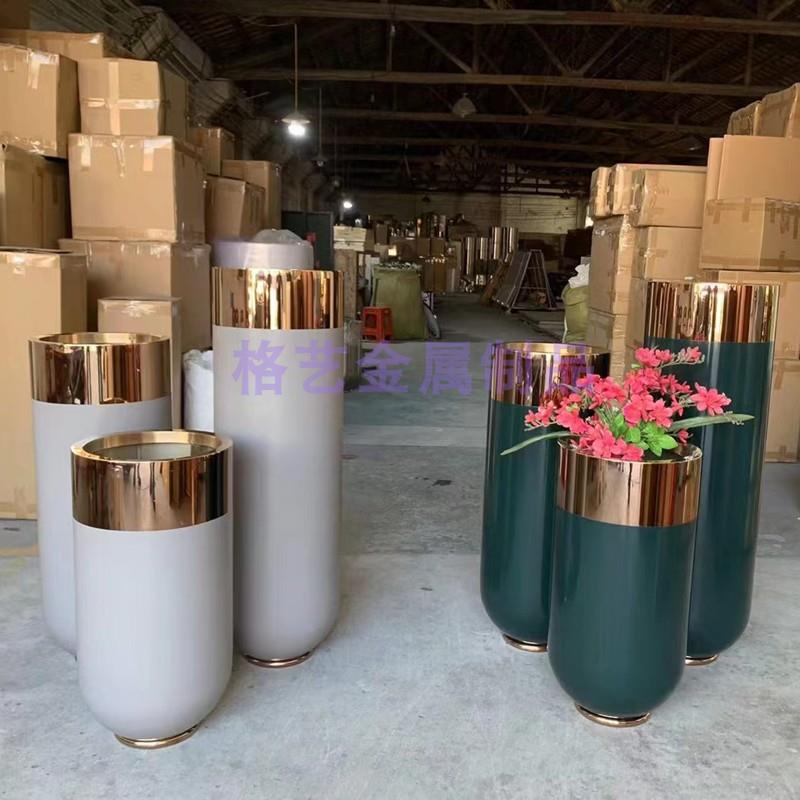 不锈钢花钵 金属花盆酒店大堂花器摆伯 落地花瓶 新品 可定制颜色