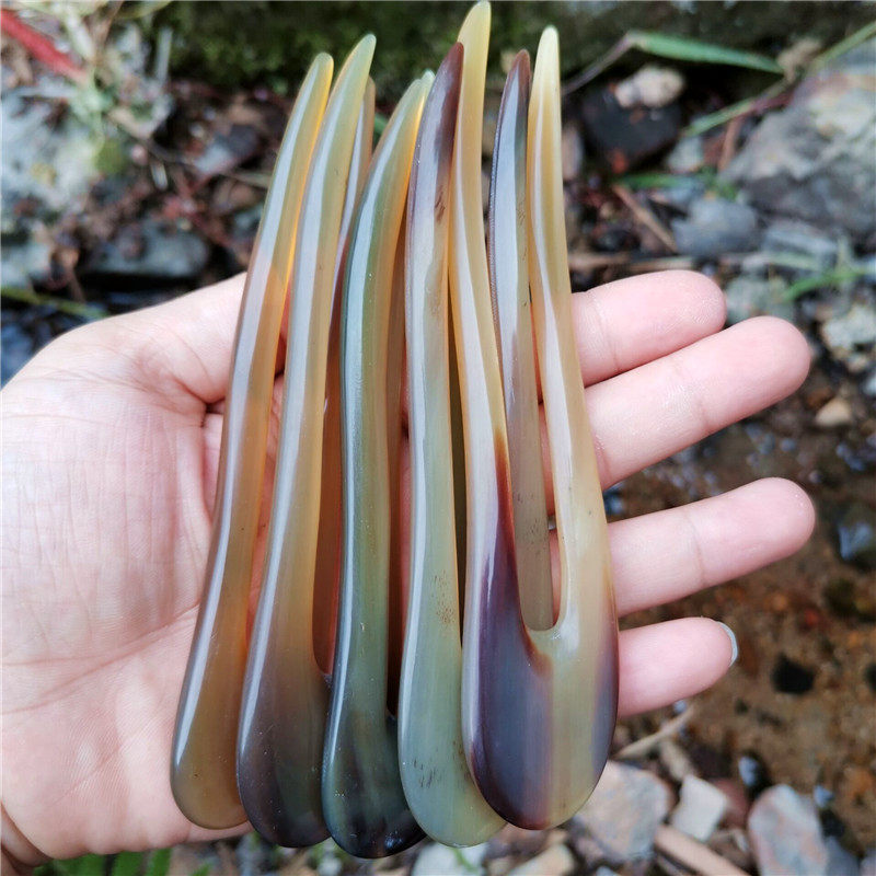 天然牛角发簪 U型丸子头盘发器盘发器