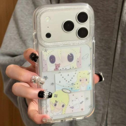 卡通插画风天使少女鎏金手机壳