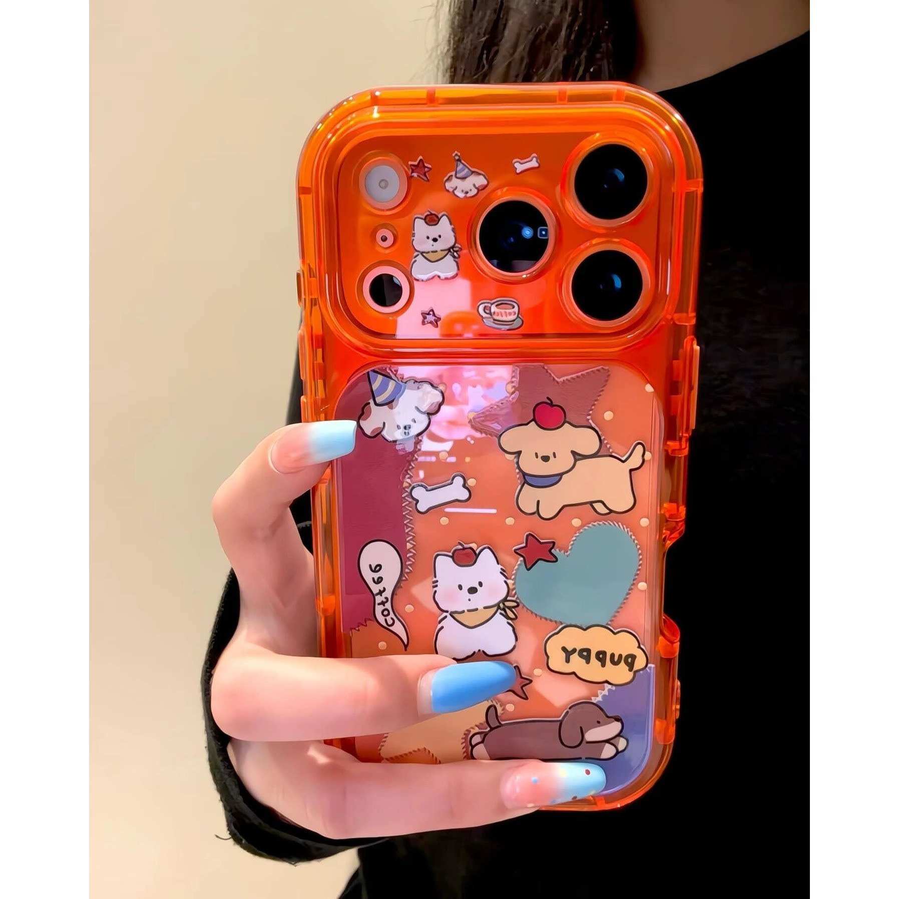 卡通ins风透橙复古咖啡小狗适用iPhone17promax软胶手机壳韩系适用华为Mate80不撞款适用小米17防摔保护套