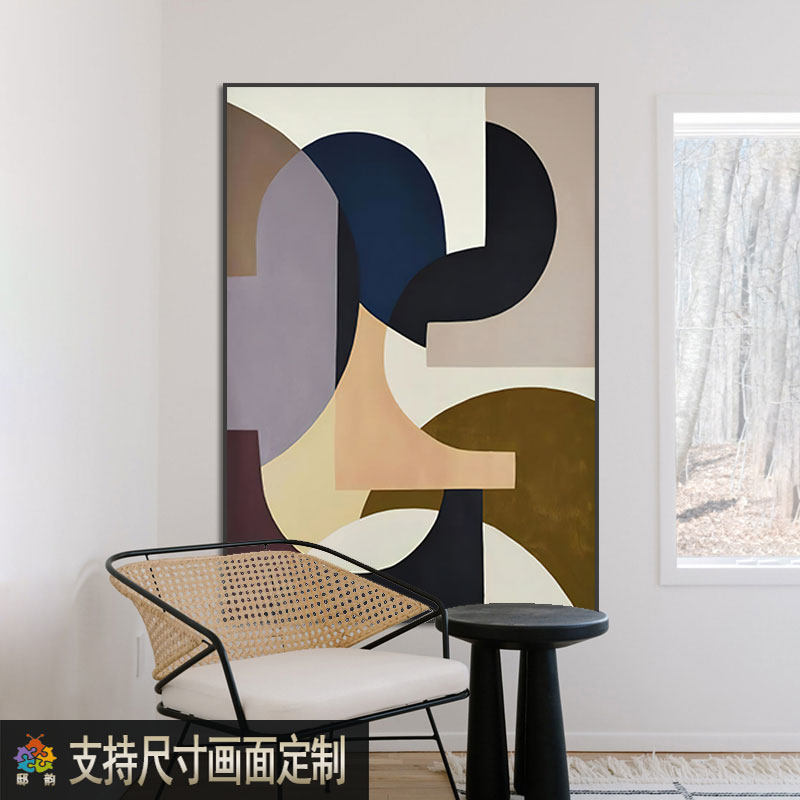 几何图案现代无框画客厅软样板间挂画装饰画装竖卧室版饭厅油画布