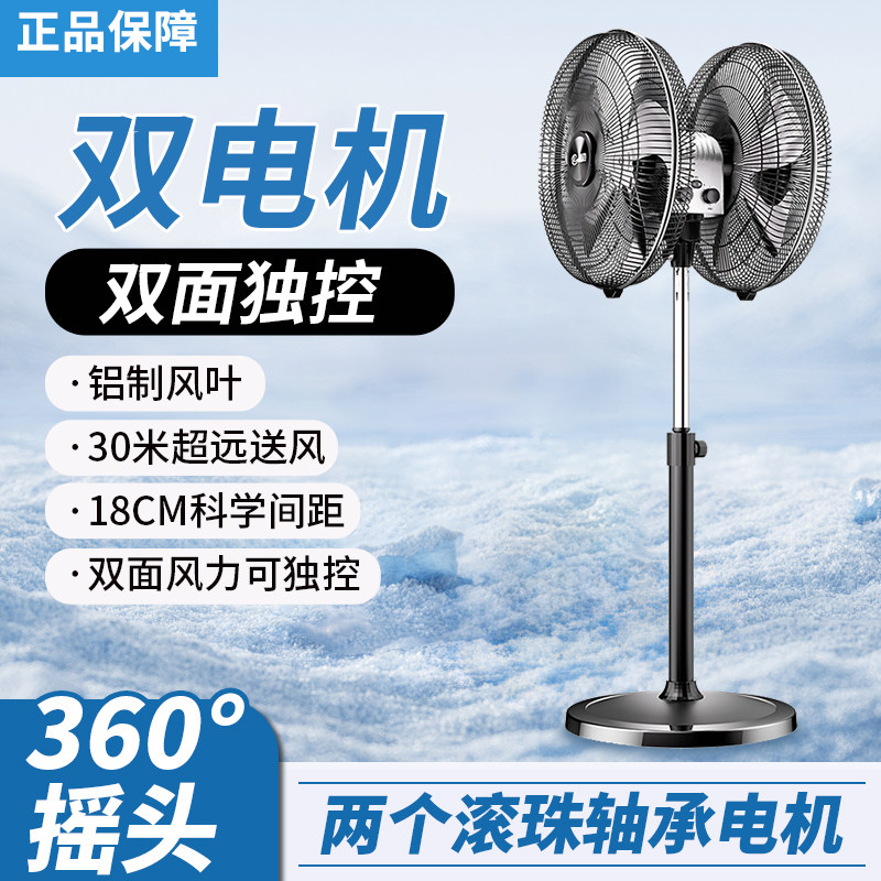 林边双头风扇360度旋转摇头商用强力落地扇电风扇大排档工厂餐厅