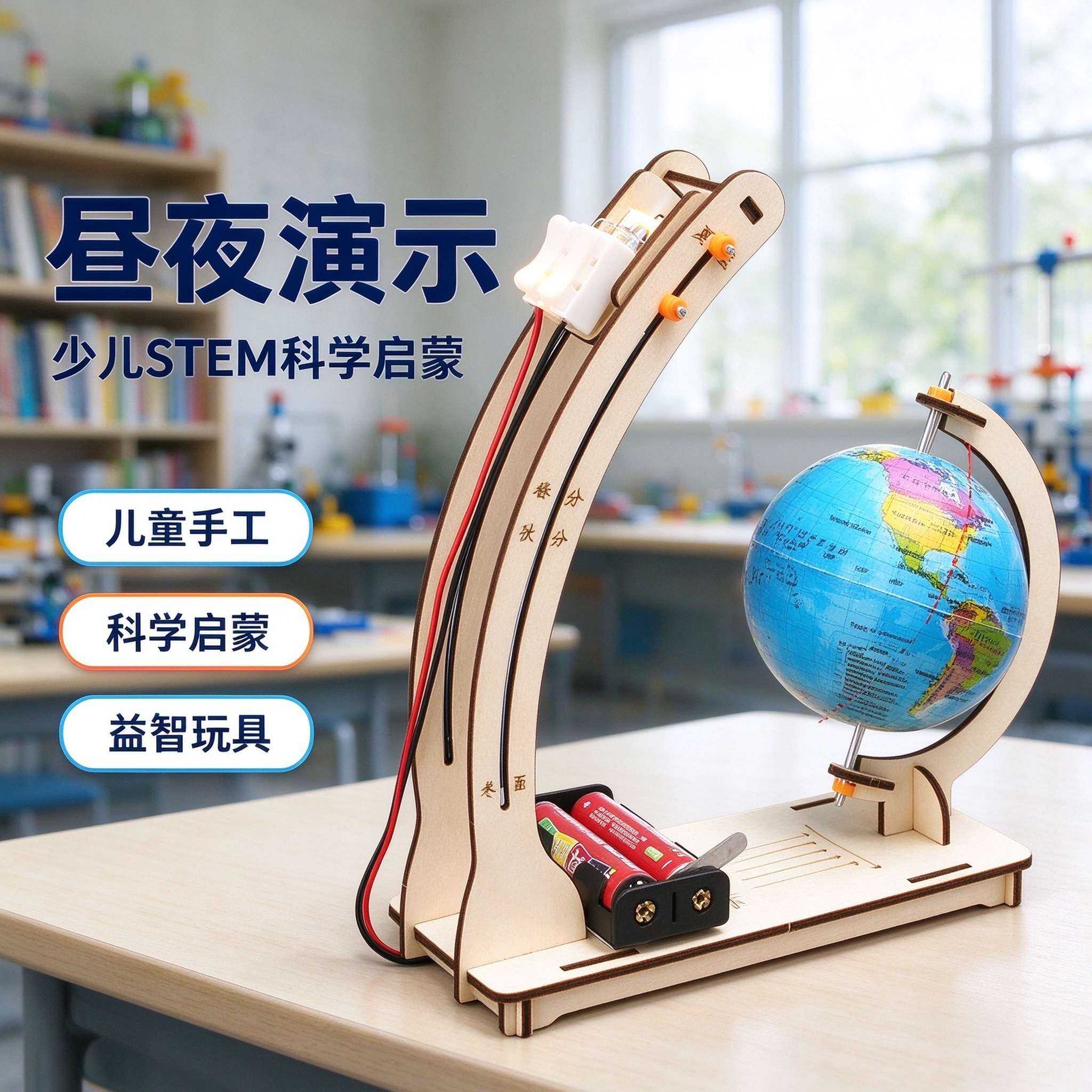 科学实验DIY地球昼夜交替演示玩