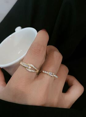 日韩马蹄排钻锆石戒指时尚轻奢网红气质博主同款小众设计开口戒指