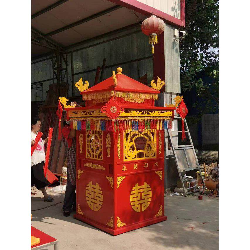 实质木双顶大轿白蜡木卯榫花仿古中式实木花轿婚礼婚庆具八抬喜轿
