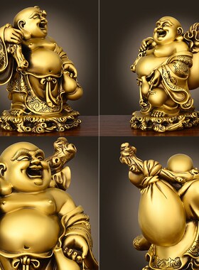 中式风格大肚e弥勒佛黄铜摆件 客厅家居铜质笑佛工艺品 送长辈祝