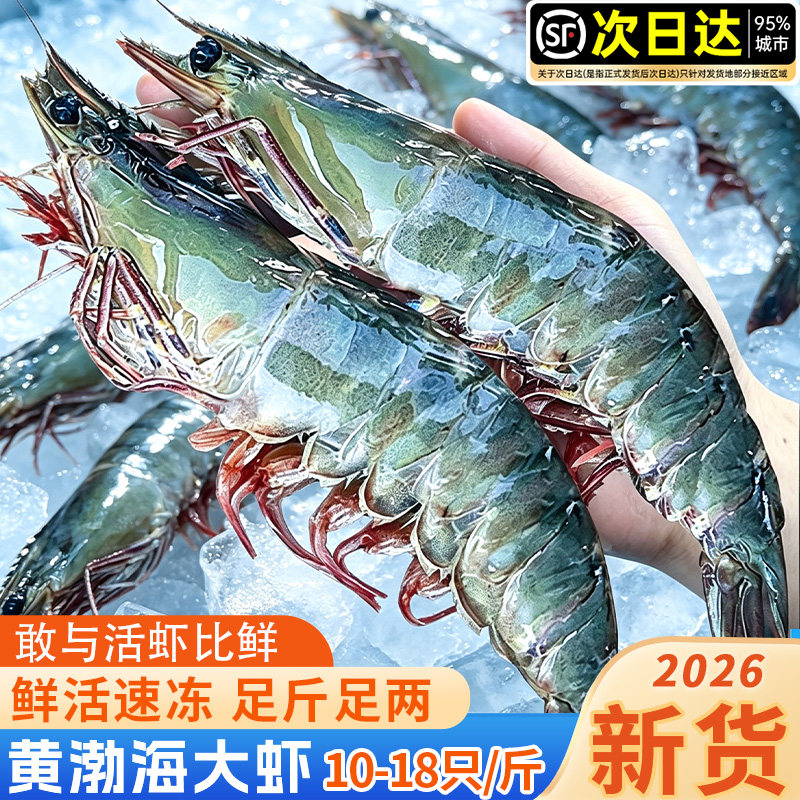 大虾鲜活速冻海虾青虾冻对虾特大黄渤海鲜冻大虾（10-18只/斤）