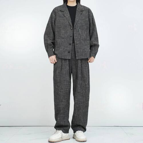H·K潮牌春季百搭简约老钱西装领潮流休闲套装