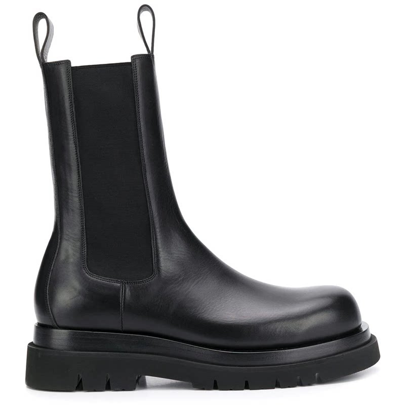 thumbnail for Buman Trendy British Thick-Soled Chelsea Boots for Men's Pure Black Cowhide Mid-Calf Smoke Tube Boots Martin Boots Autumn/Winter Fleece-Lined Boots
