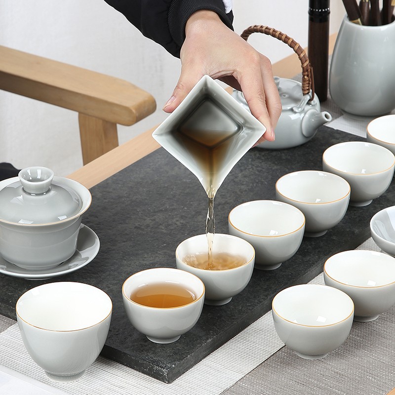 日式烟灰茶具套组家用客厅办公室整套陶瓷功夫茶壶茶杯盖碗礼盒装