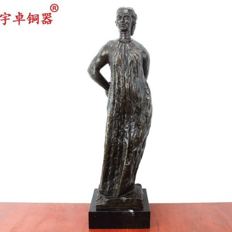 宇卓铜器 纯铜人物舞球老头老人欧式 休闲妇人黄铜雕塑工艺品摆件