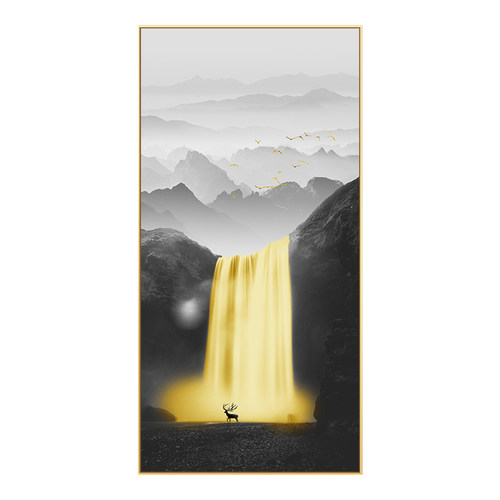 流水生财入户玄关装饰画新中式竖款走廊尽过道壁画山水寓意好挂画