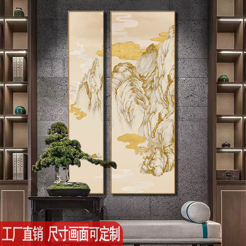 新中式走廊过道挂画茶室背景墙高级感壁画民宿酒店大厅玄关装饰画