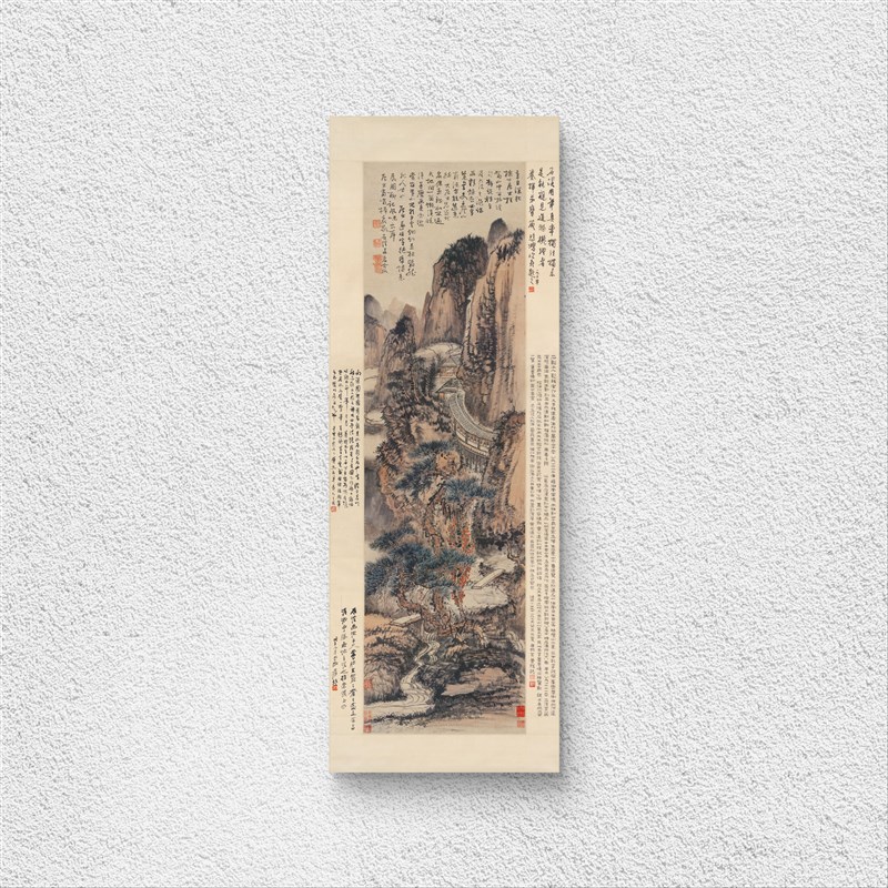 髡残 石溪道人 秋山草堂图 山水立轴 国画装裱 墙面装饰 微喷复制